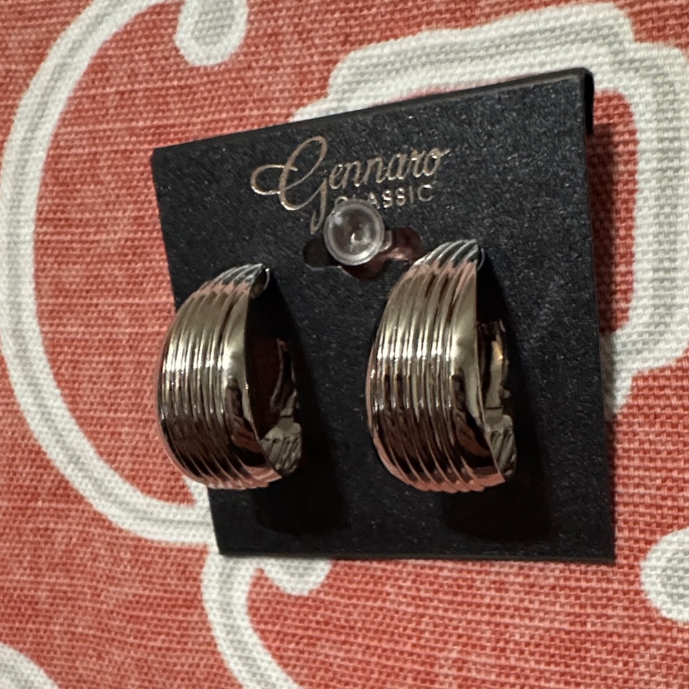Gennaro Classic Silver Ribbed Hoop Earrings